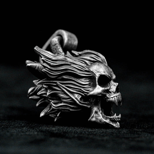 Hell Pendant, Roaring Skull Silver Necklace, Demon Brass Necklace, Skull 925 Sterling Silver Pendant, Undead Gothic Silver, Spell Charm