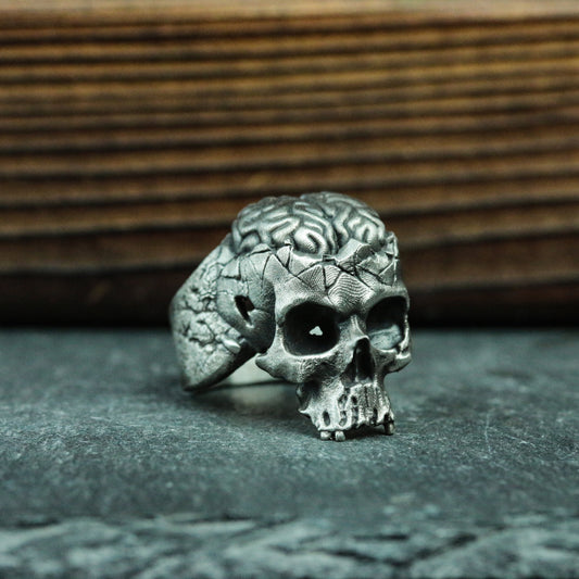 Brain Skull Silver Ring - Jawless Gothic Skull Ring - Sterling Silver Ring Gift Personality Unique - SATANHORN