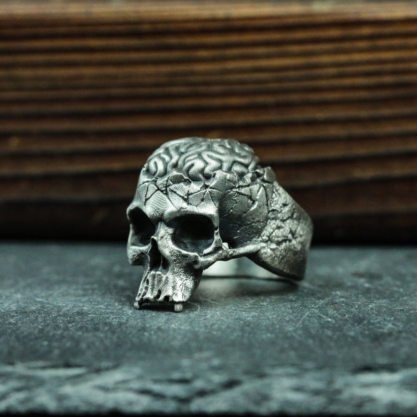 Brain Skull Silver Ring - Jawless Gothic Skull Ring - Sterling Silver Ring Gift Personality Unique - SATANHORN