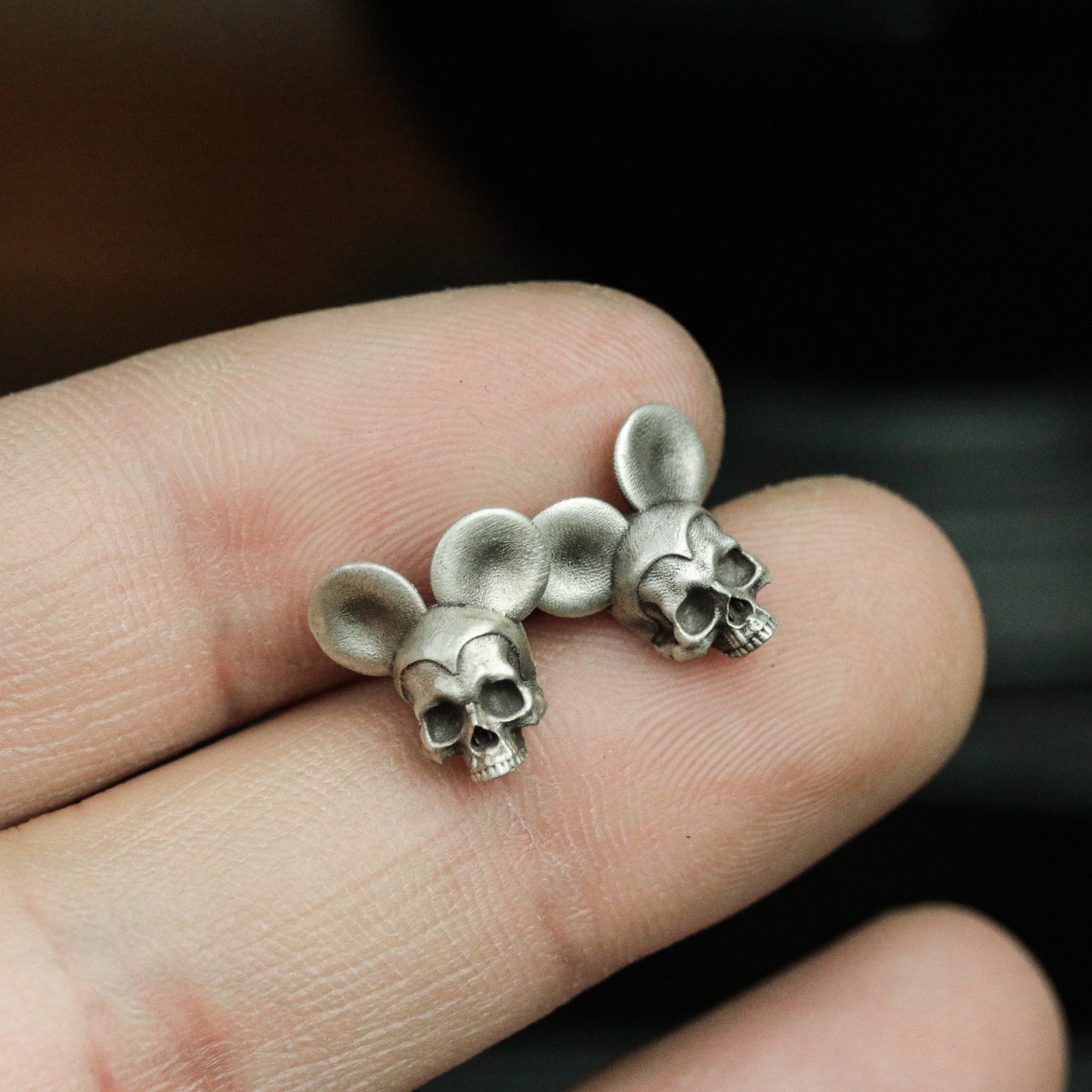 Duo-Circle Shadow Skull Earrings Big Ear Skull Animal 925 Silver Stud Fantasy Jewelry