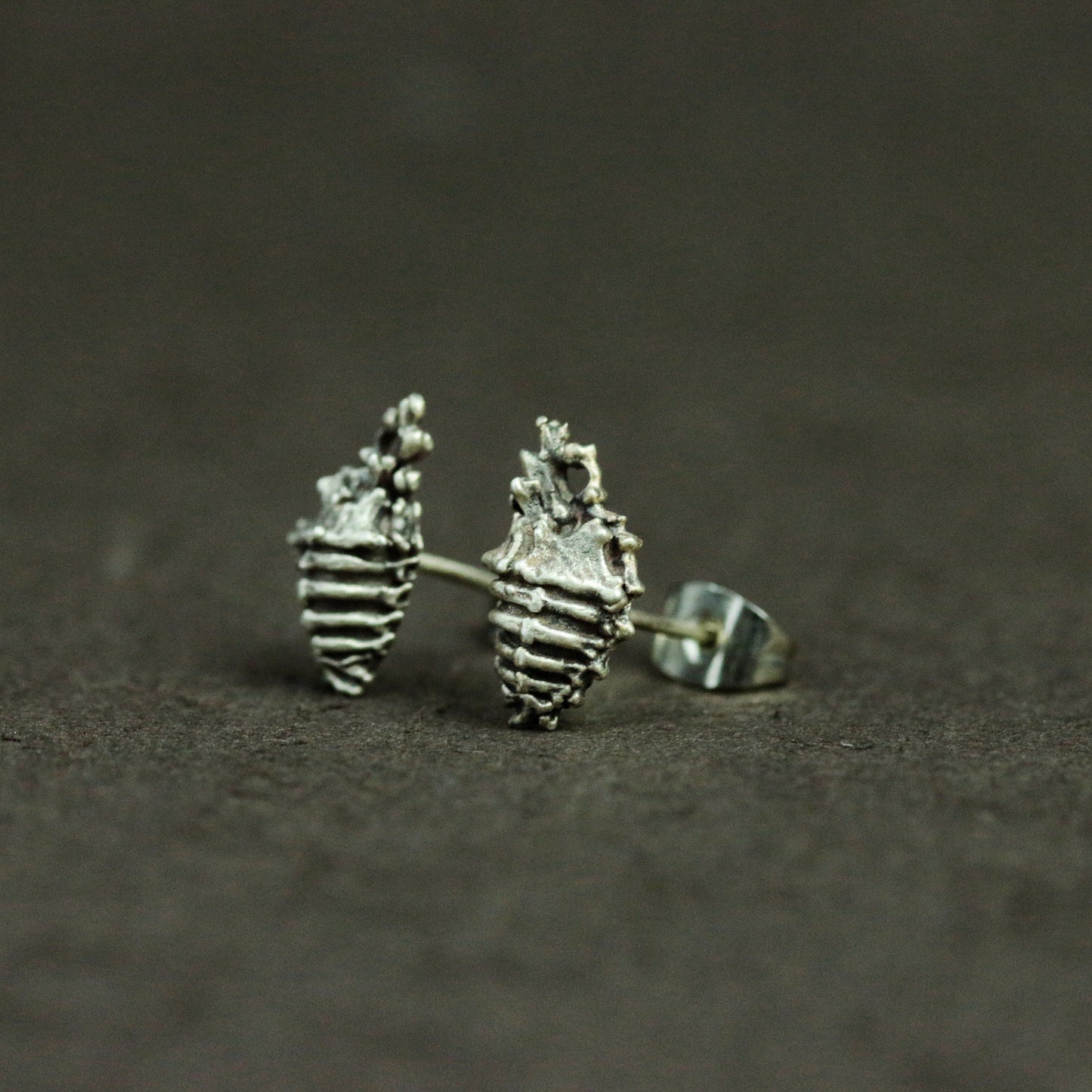 Skull Heart Sterling Silver Stud Earrings, Anatomical Jewelry, Heart Silver Jewelry, Human Organ Jewelry - Handmade