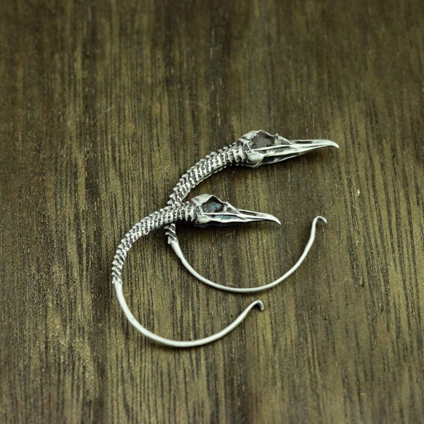 Crow Skull 925 Silver Earrings, Crow Skull Silver Jewelry, Animal Silver Earrings - Handmade