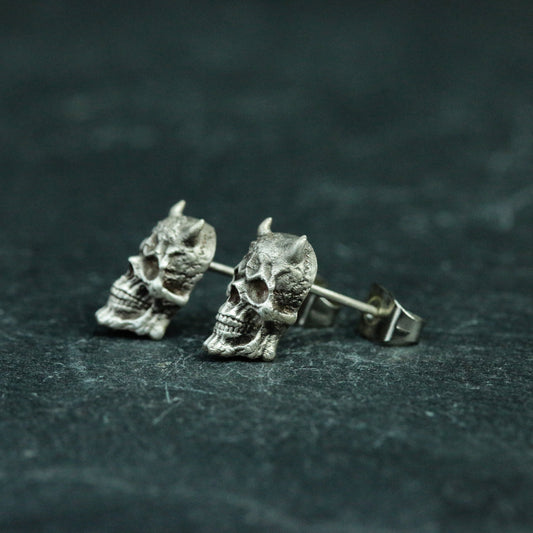 Gothic Skull 925 Silver Earrings, Demon Skull Silver Earrings, Personalized Undead Silver Jewelry - Handmade