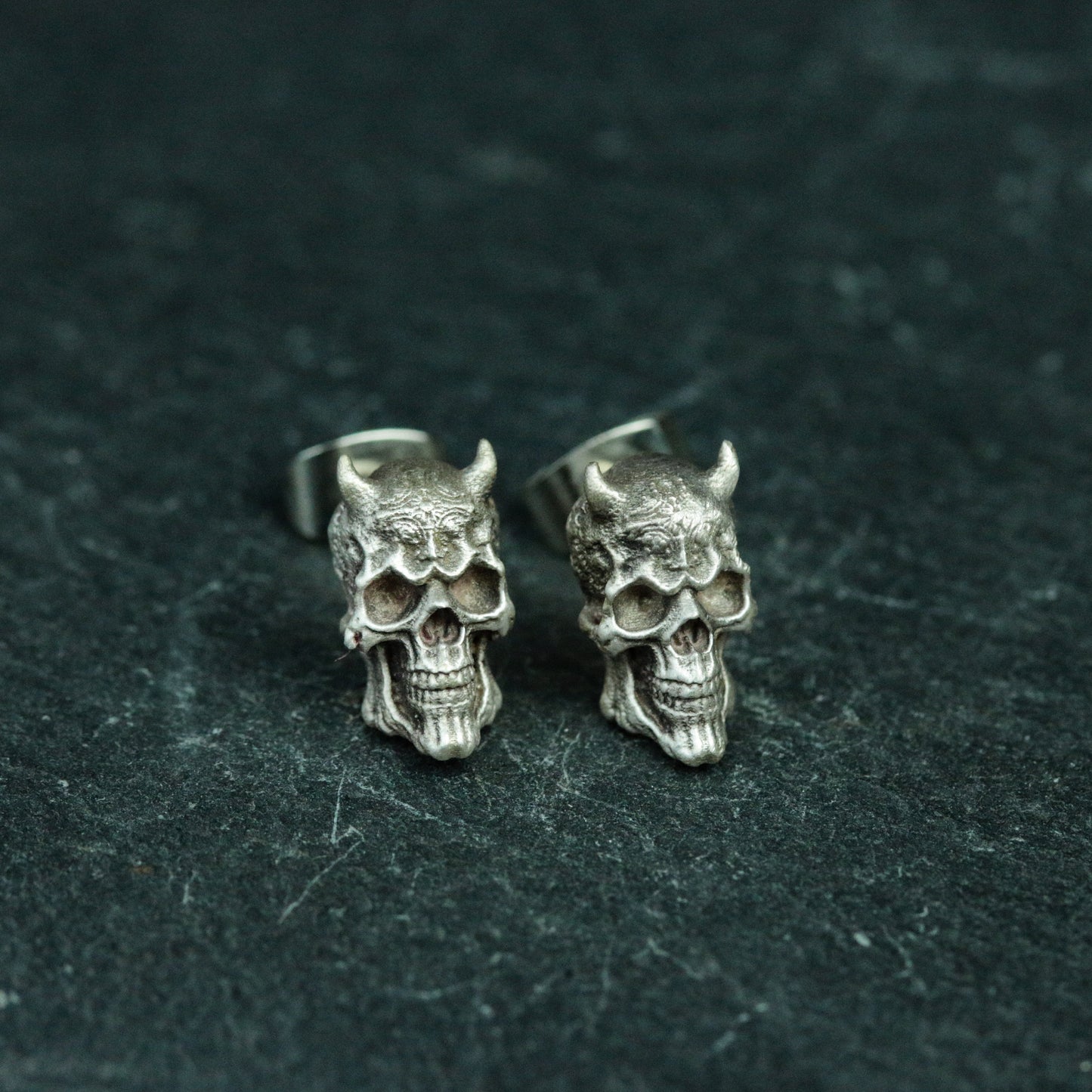 Gothic Skull 925 Silver Earrings, Demon Skull Silver Earrings, Personalized Undead Silver Jewelry - Handmade