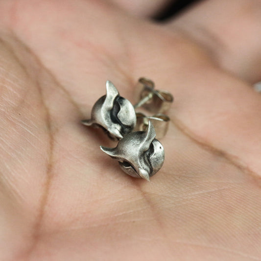 Owl 925 Silver Stud Earrings, Gothic Owl Silver Earrings, Eagle Skull Silver Jewelry Gift Stud Earrings - Gift for Him