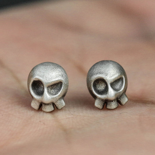 Phantom Jester Skull Studs - Gothic Sterling Silver Men's Earrings
