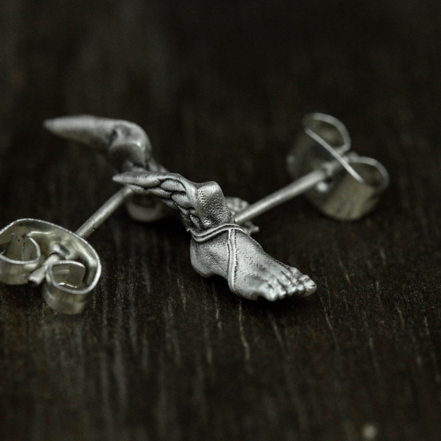 Foot 925 Sterling Silver Stud Earrings, Wings 925 Sterling Silver Earrings, Myth Wings Silver Jewelry - Handmade