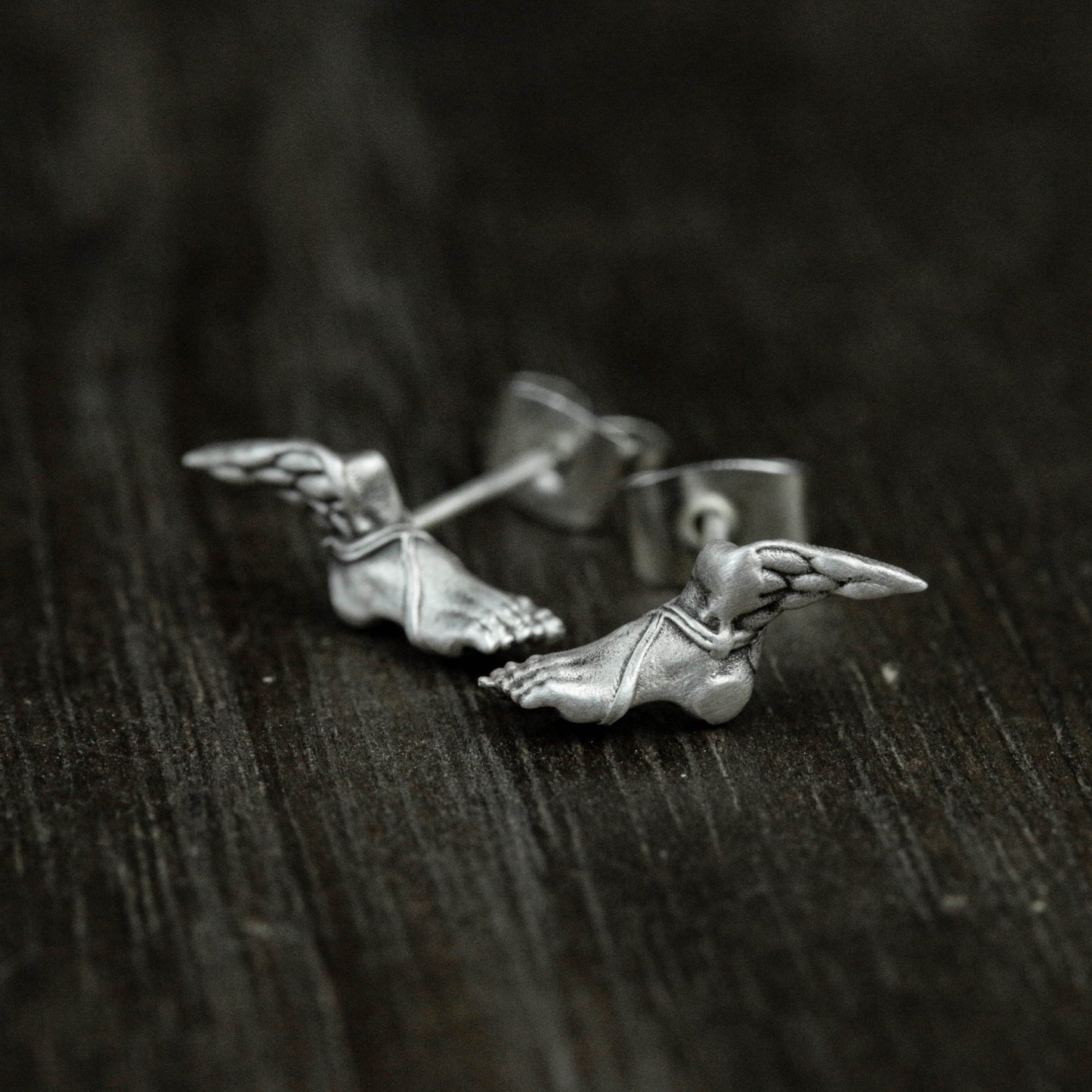 Foot 925 Sterling Silver Stud Earrings, Wings 925 Sterling Silver Earrings, Myth Wings Silver Jewelry - Handmade