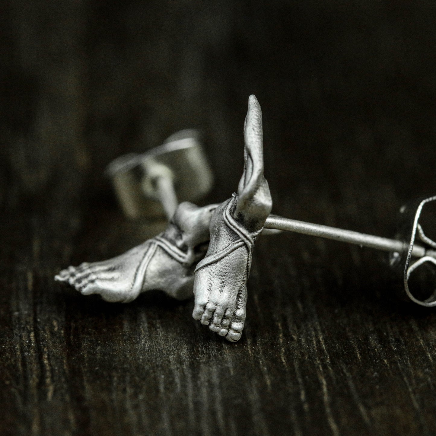 Foot 925 Sterling Silver Stud Earrings, Wings 925 Sterling Silver Earrings, Myth Wings Silver Jewelry - Handmade