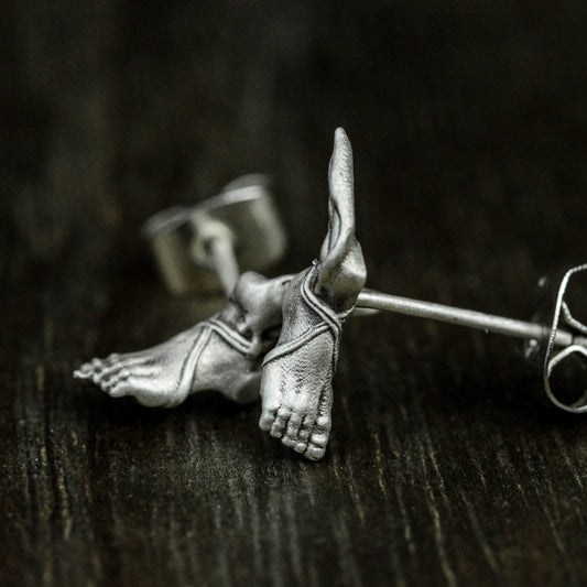 Foot 925 Sterling Silver Stud Earrings, Wings 925 Sterling Silver Earrings, Myth Wings Silver Jewelry - Handmade