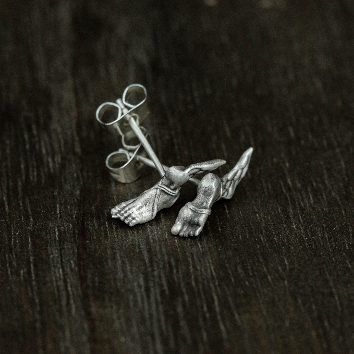 Foot 925 Sterling Silver Stud Earrings, Wings 925 Sterling Silver Earrings, Myth Wings Silver Jewelry - Handmade
