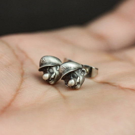 Retro Game Plumber Studs - Handmade 925 Sterling Silver Earrings