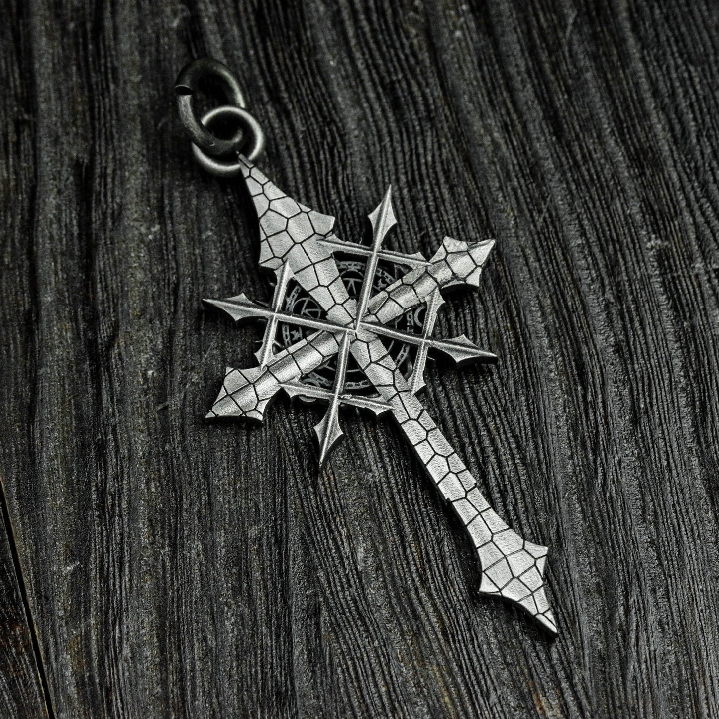 Sterling silver cross pendant necklace, gothic cross pendant, starburst cross, Jesus necklace, men's necklace - handmade