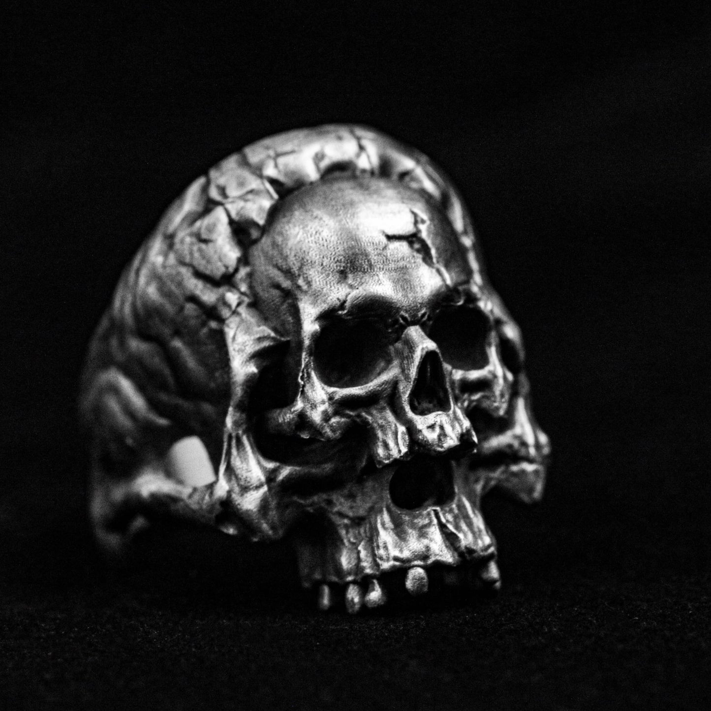 Skull Totem Ring Set - Sterling Silver & Brass Gothic Statement Jewelry