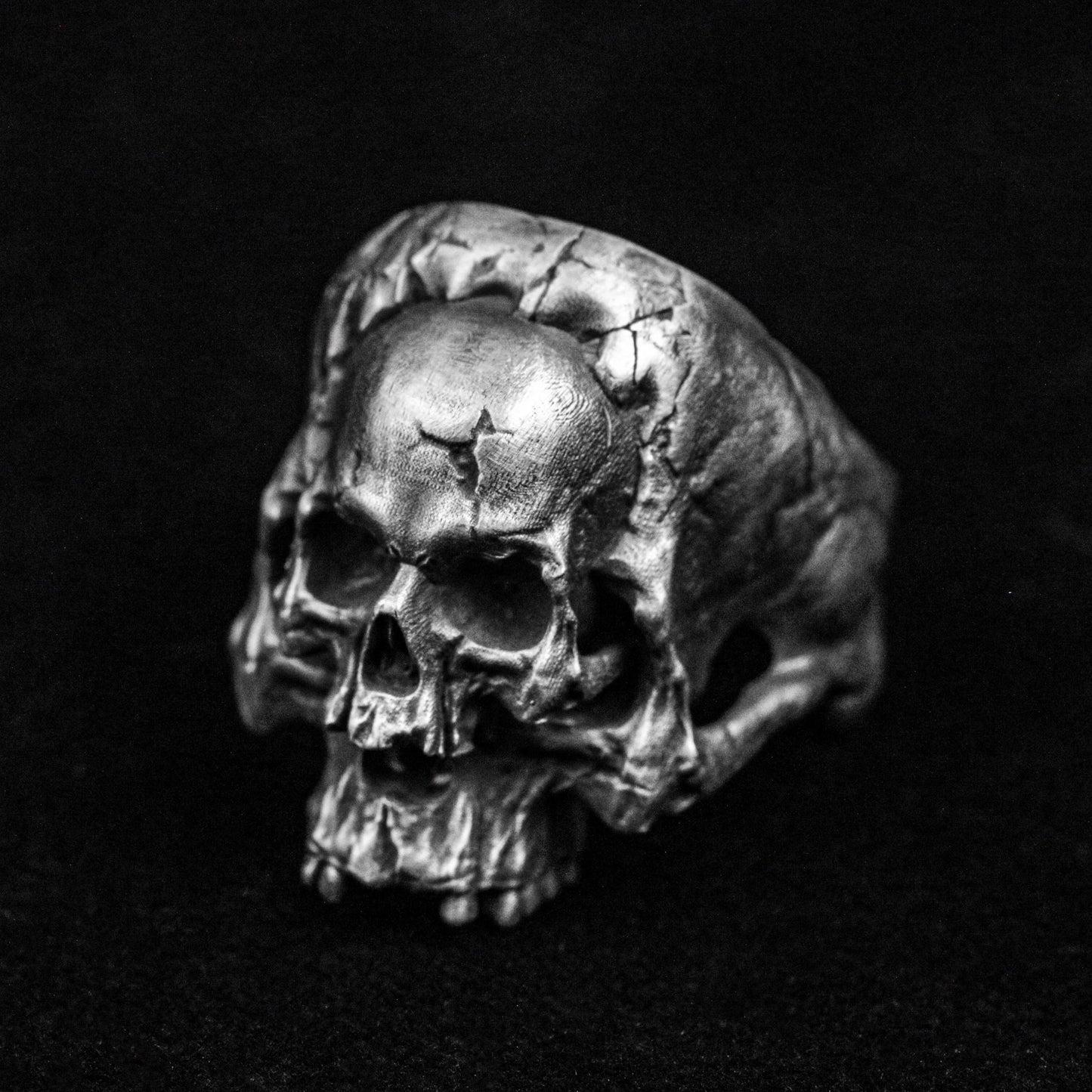Skull Totem Ring Set - Sterling Silver & Brass Gothic Statement Jewelry