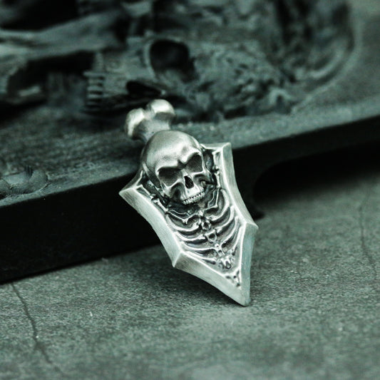 Gothic Skull Tag - Graveyard Reaper 925 Silver Pendant Necklace - Unique Handmade Silver Pendant - SATANHORN