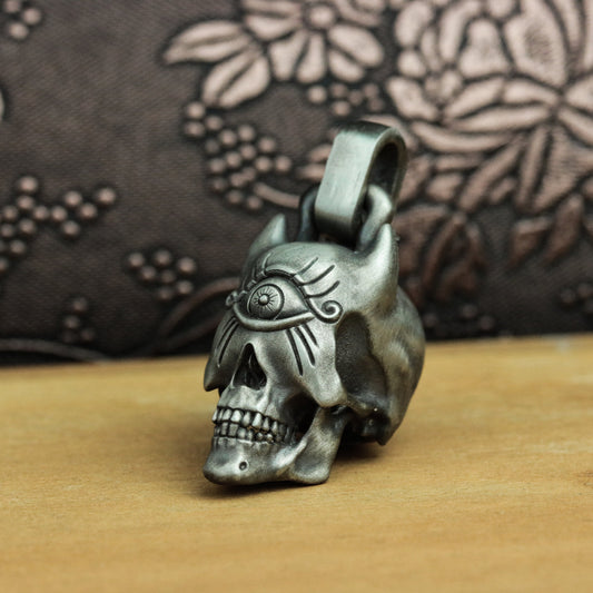Hell's Eye Skull Silver Pendant Necklace, Cursed Totem Skull Pendant, Mysterious Artisan Silver Jewelry Gift