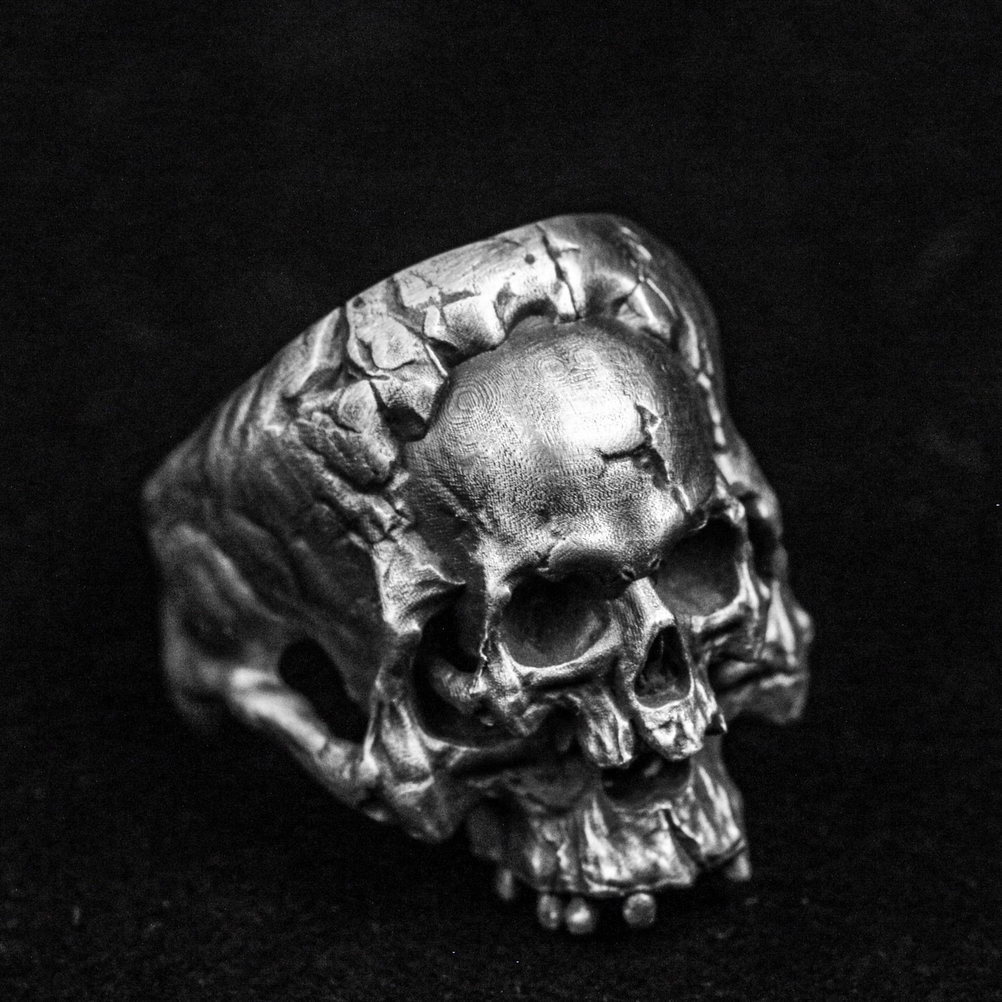 Skull Totem Ring Set - Sterling Silver & Brass Gothic Statement Jewelry