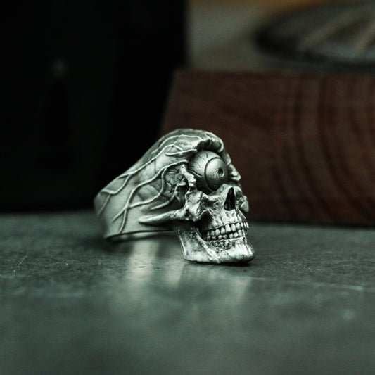 Titan One-eyed Skull 925 Silver Ring - Cyclops Monster Skull Silver Ring - Spooky Eyes - SATANHORN