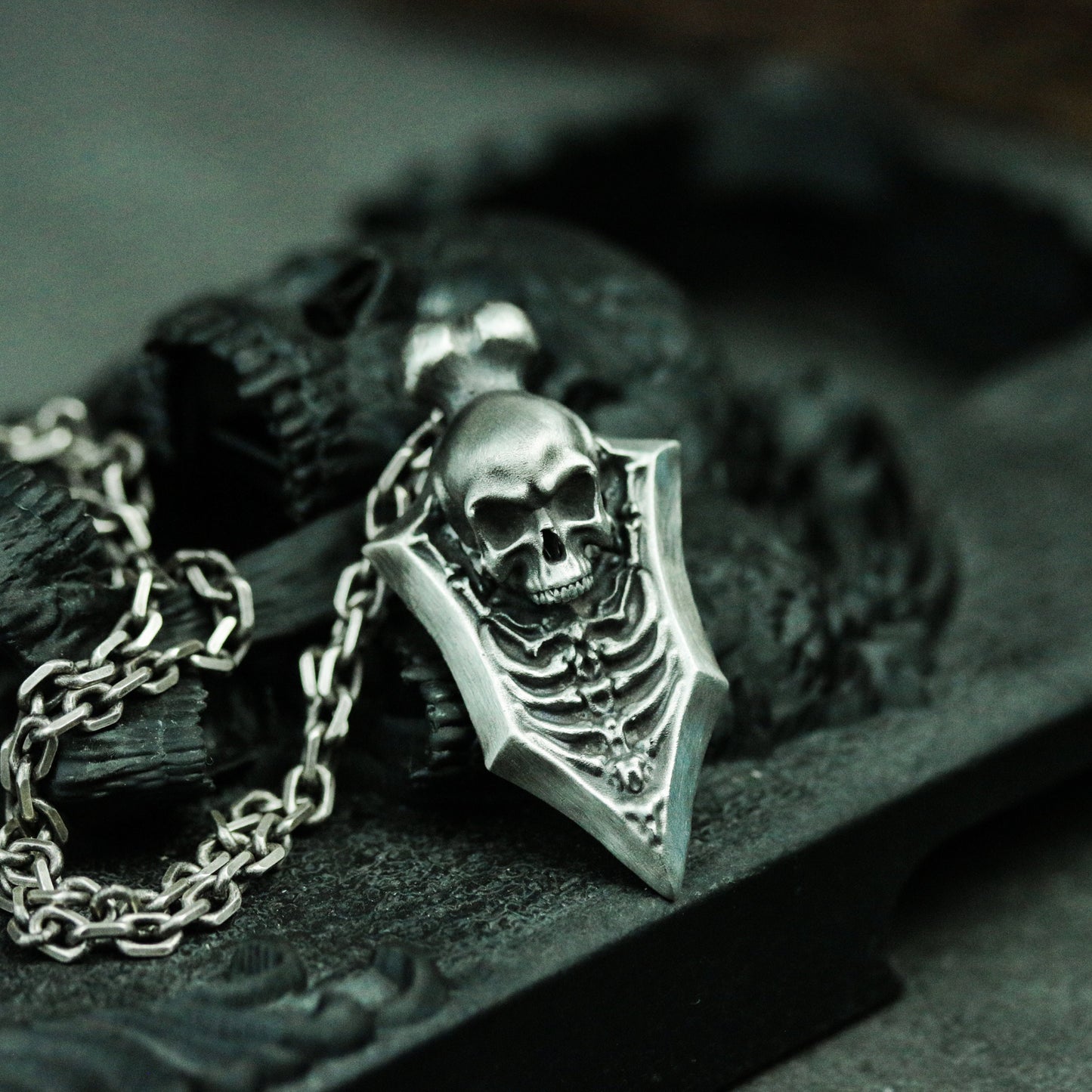 Gothic Skull Tag - Graveyard Reaper 925 Silver Pendant Necklace - Unique Handmade Silver Pendant - SATANHORN