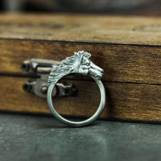 925 silver horse ring, running horse, sweaty BMW ring, gift ring for horse lovers - SATANHORN