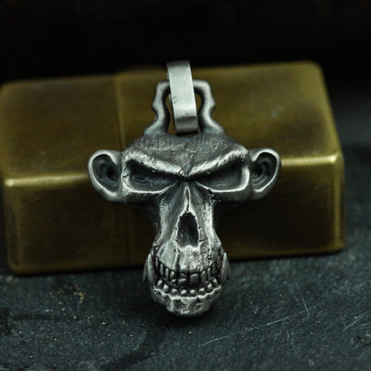 Anime Edition Gorilla Skull 925 Silver Pendant Necklace-Devil Gorilla-Bad Gorilla Necklace Gift-Personality Pendant