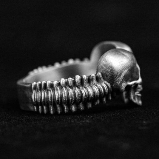 Double Head Skull Ring, Spine Silver Ring, 925 Sterling Silver Open Ring, Half Face Skull Ring, Men's Rings, Brass Rings, Adjustable Rings
