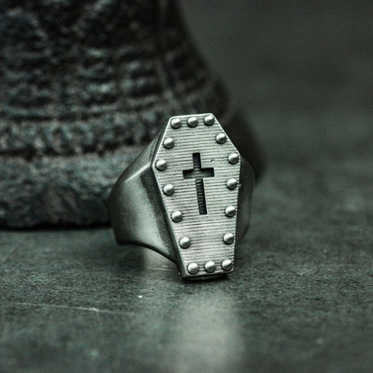 Cross Coffin 925 Silver Ring, Memorial Ring, Unique Memorial Gift Artisan Made