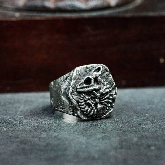 Chameleon Fossil 925 Silver Ring, Animal Skeleton Ring, Imitation Fossil Silver Ring Personality Gift