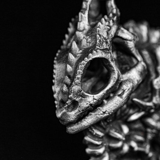 Lizard Silver Pendant - Chameleon Pendant - Gothic Silver Pendant - Alien Necklace Skull Spine Round Necklace - Handmade Custom Pendant