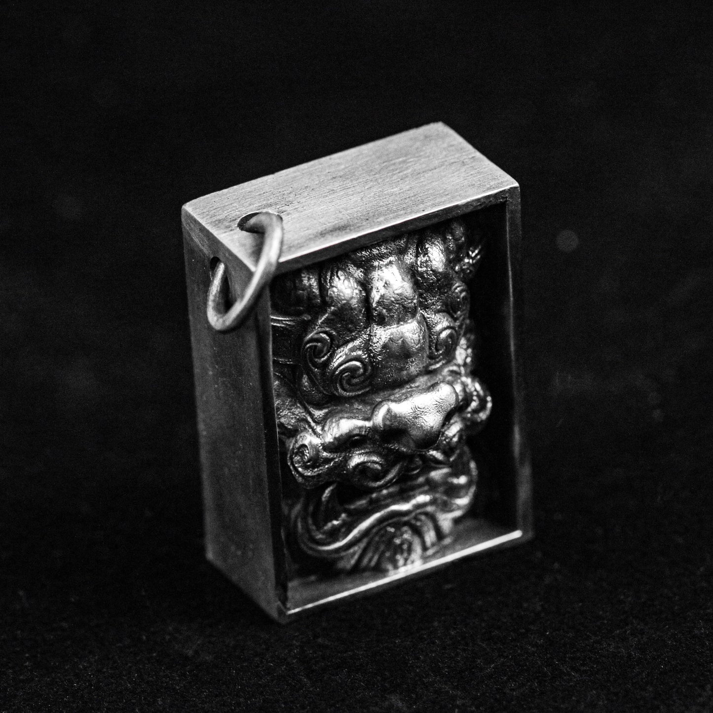 Blind Box Gift, Lion Silver Necklace, Box Brass Pendant, 925 Silver Square Necklace, Embossed Design Handmade Customized,