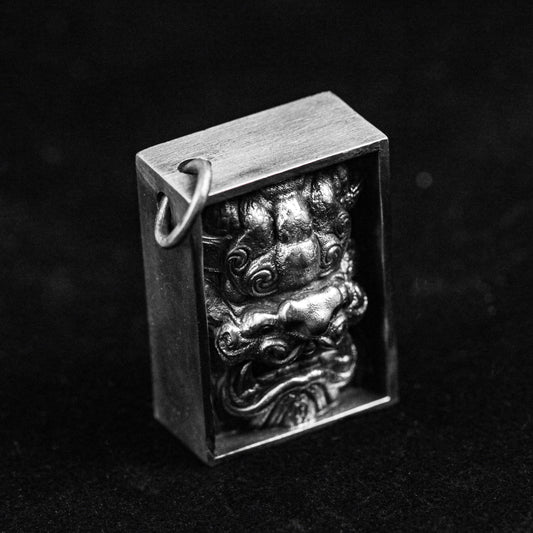 Blind Box Gift, Lion Silver Necklace, Box Brass Pendant, 925 Silver Square Necklace, Embossed Design Handmade Customized,