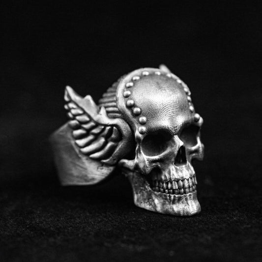Odin Ring, Skull Silver Ring, Ares Skull, 925 Silver Ring, Caesar Nordic Figure, Large Ring, Wing Ring, Warrior Ring