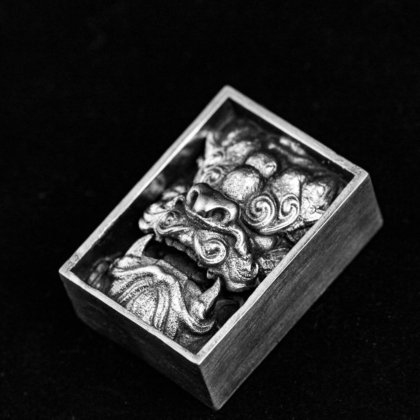 Blind Box Gift, Lion Silver Necklace, Box Brass Pendant, 925 Silver Square Necklace, Embossed Design Handmade Customized,