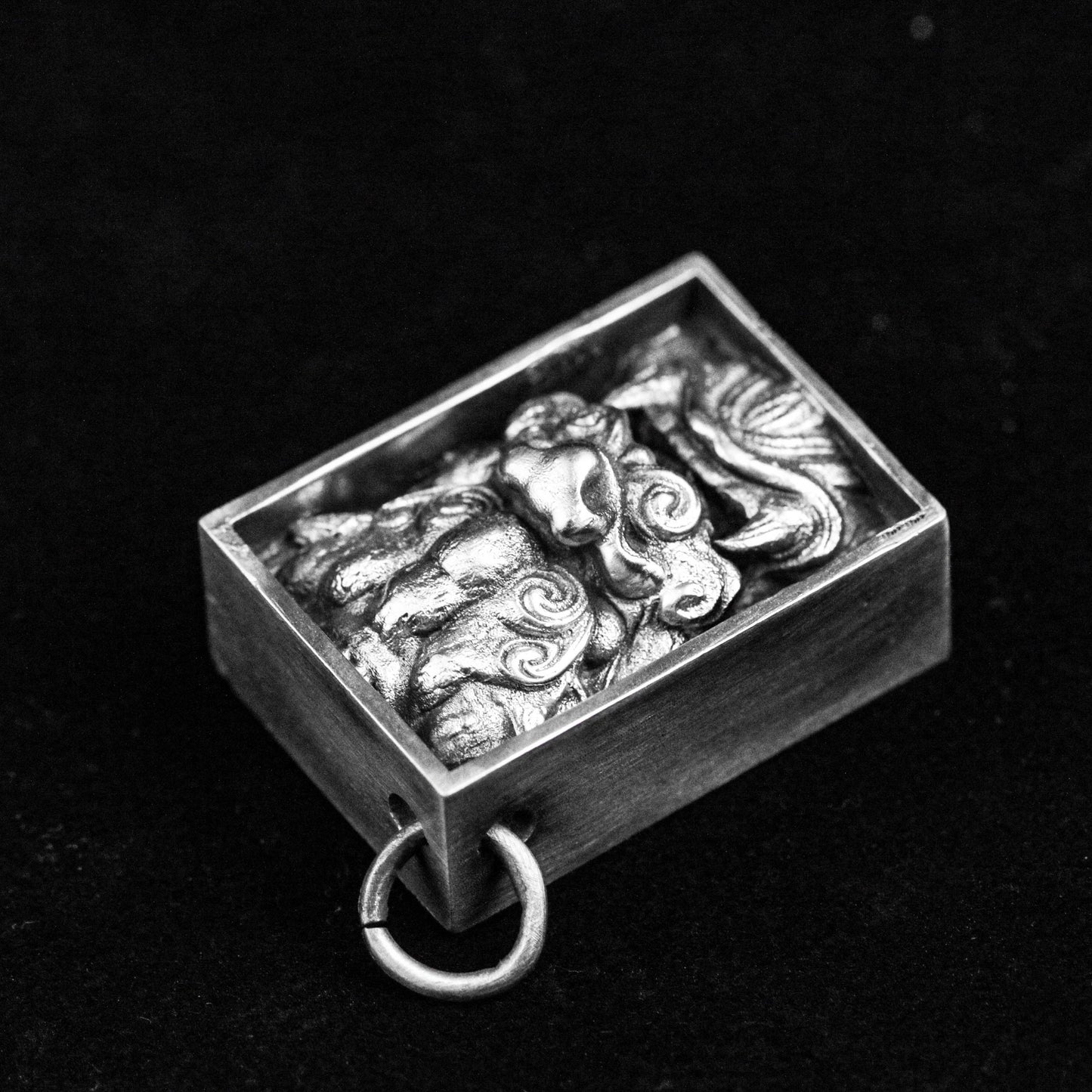 Blind Box Gift, Lion Silver Necklace, Box Brass Pendant, 925 Silver Square Necklace, Embossed Design Handmade Customized,