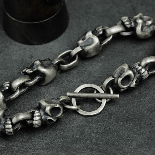 Sterling Silver Skull Bracelet, Silver Skull Bracelet, Men's Bracelet, Vintage Bracelet, Punk Bracelet, Jewelry Making supplies