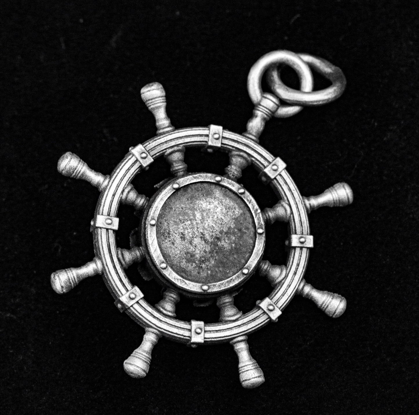 Gothic Pendant- Reincarnation Steering Wheel Pendant -Sterling Silver Gifts-Handmade Casting-Men's Silver Gifts-Skull Jewelry
