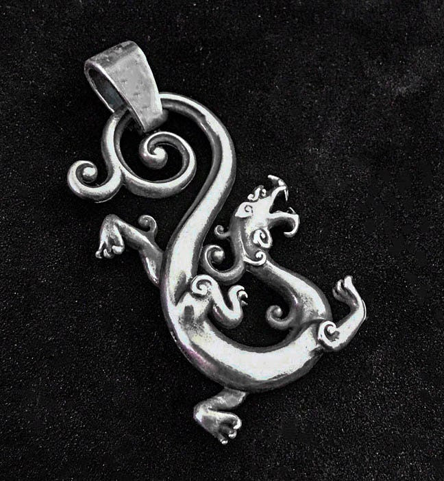 Sterling Silver Phoenix Necklace - Solid Sterling Silver Cast - Dragon Silver Pendant - Men's Jewelry