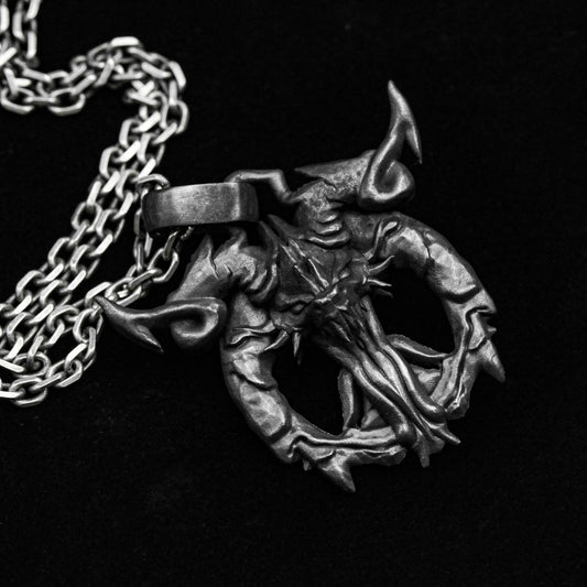 Fire Dragon Pendant - Totem Necklace - Dragon Silver Necklace - Large Pendant for Men - Silver Necklace - Oxidation Jewelry