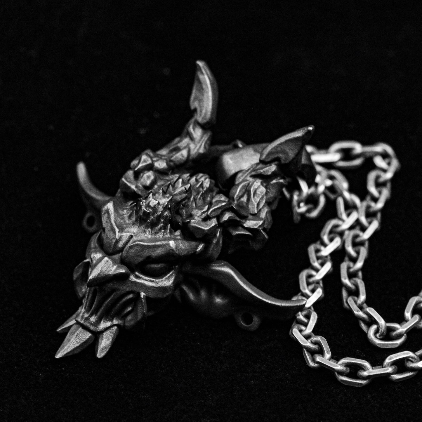 Earth Elf Pendant - Men's Sterling Silver Necklace - Skull Silver Pendant - Satanic Silver Jewelry - Demon Jewelry - Stone Ghost Pendant