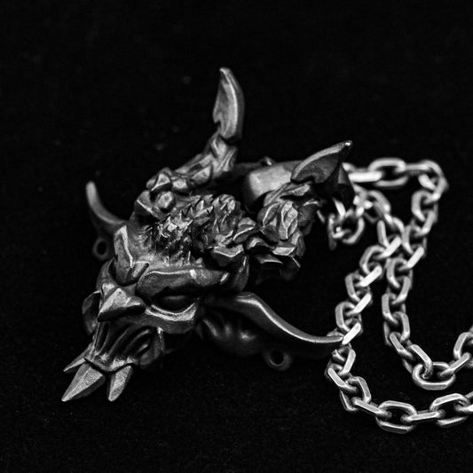 Earth Elf Pendant - Men's Sterling Silver Necklace - Skull Silver Pendant - Satanic Silver Jewelry - Demon Jewelry - Stone Ghost Pendant