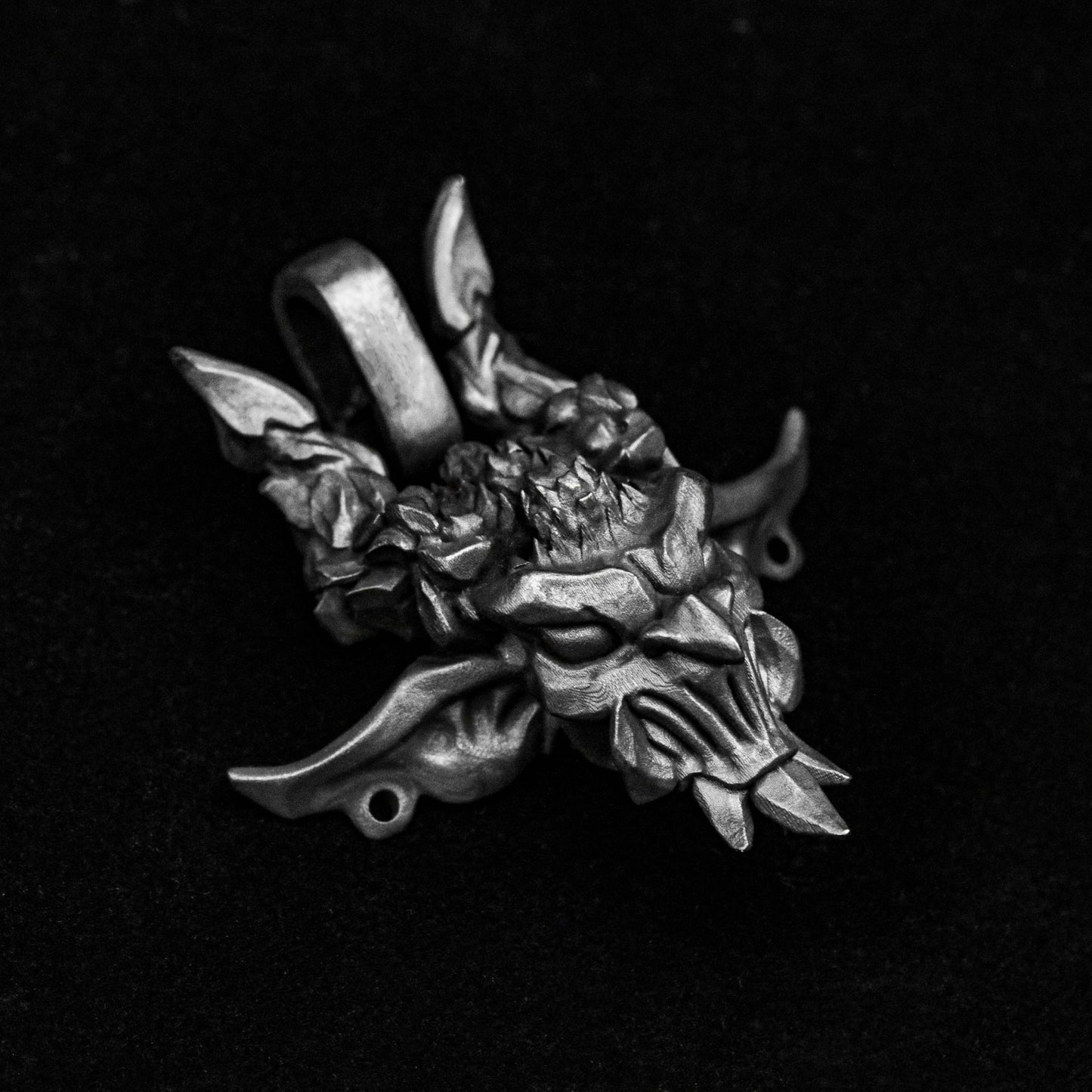 Earth Elf Pendant - Men's Sterling Silver Necklace - Skull Silver Pendant - Satanic Silver Jewelry - Demon Jewelry - Stone Ghost Pendant