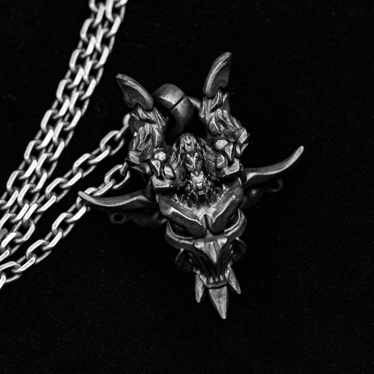 Earth Elf Pendant - Men's Sterling Silver Necklace - Skull Silver Pendant - Satanic Silver Jewelry - Demon Jewelry - Stone Ghost Pendant