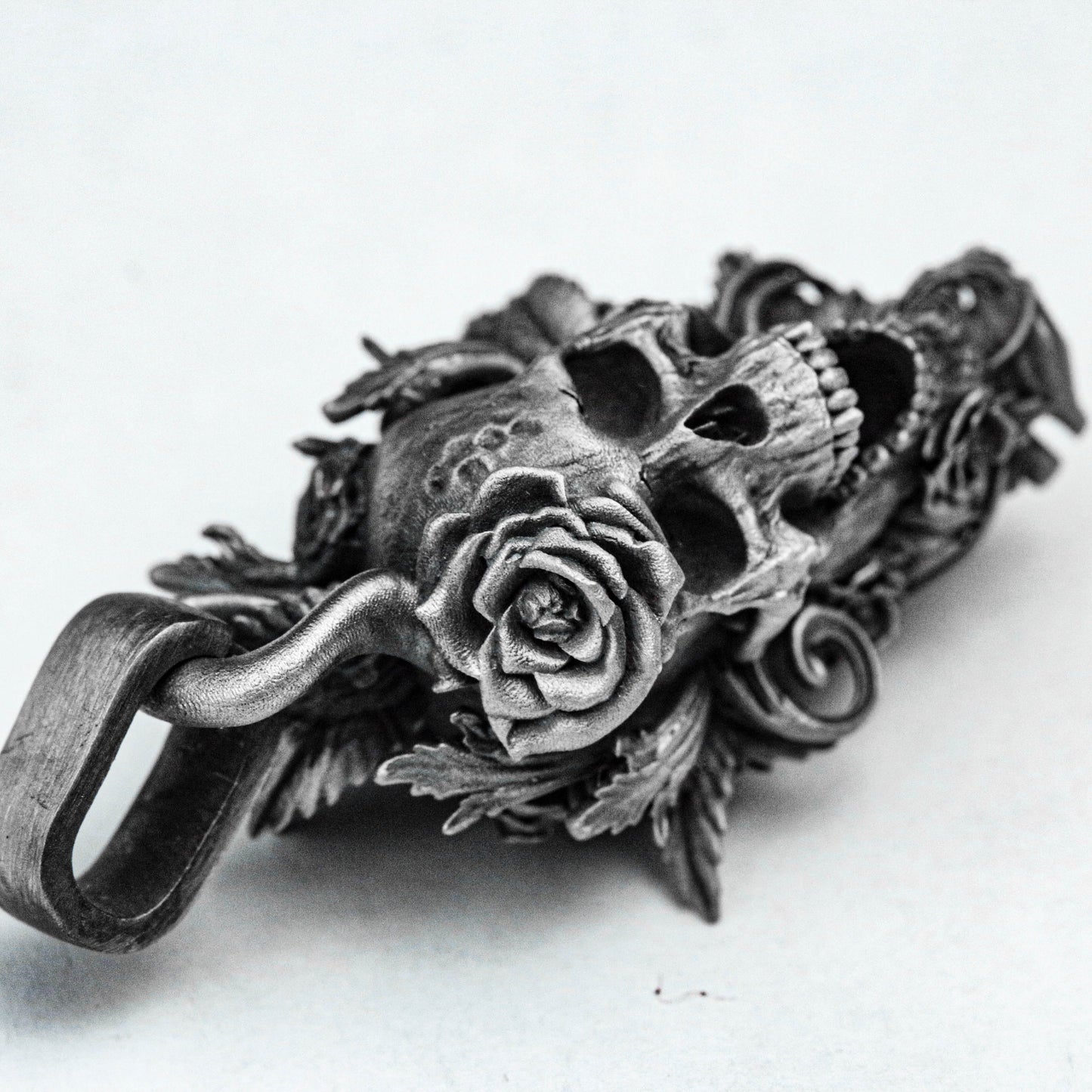 Hades Flower Sacrificial Skull Pendant-Skull Necklace-Oxidized Jewelry-Silver Pendant-Silver Necklace-Hand-Cast Jewelry