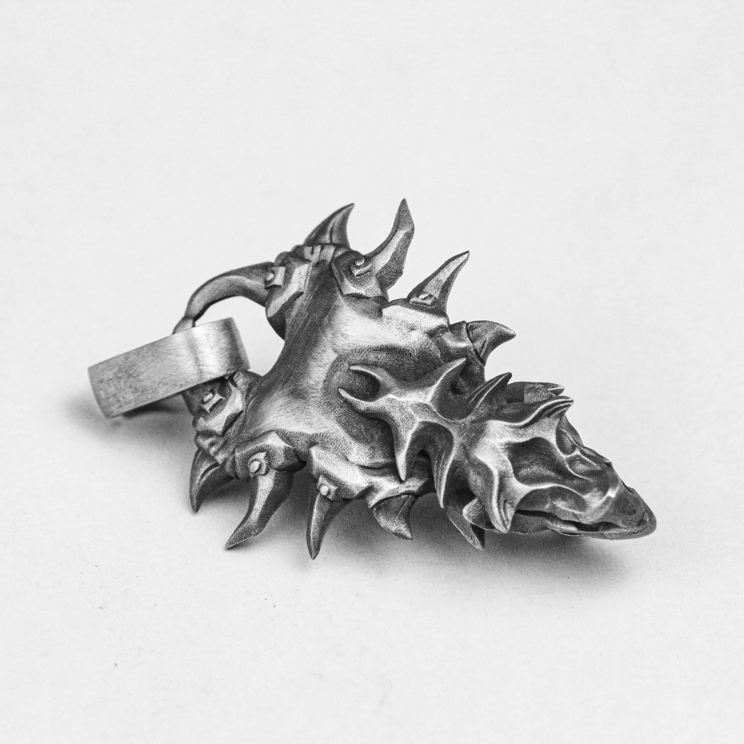 Men's Pendant - Dragon Head Shield Necklace - Antique Silver Jewelry - Hand Carved Dragon - Silver Pendant -