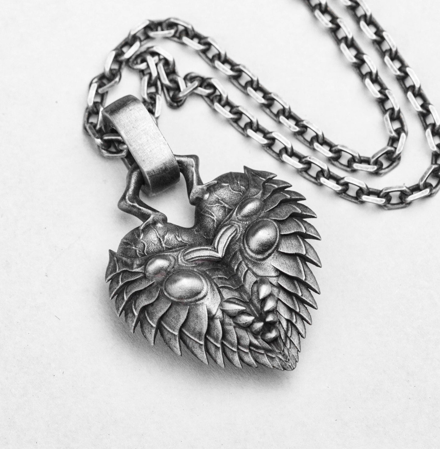 Scarab Pendant - Bug Heart Silver Pendant - Heart Necklace - Antique Silver Jewelry - Handmade Silver Necklace - Couple Pendant