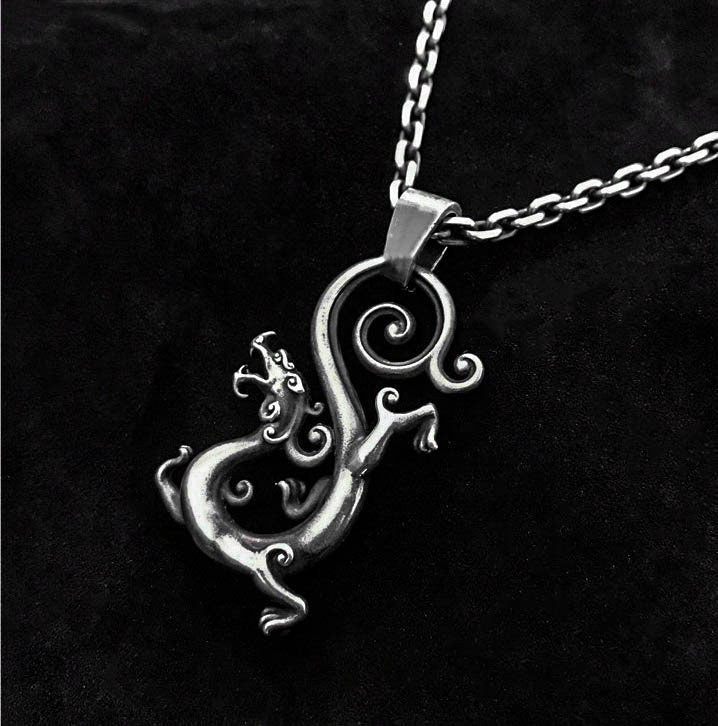 Sterling Silver Phoenix Necklace - Solid Sterling Silver Cast - Dragon Silver Pendant - Men's Jewelry