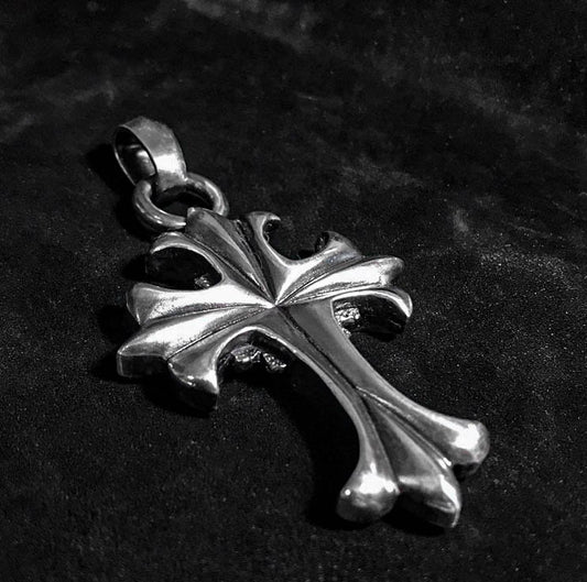 Punk Silver Pendant - Crow Heart Silver Necklace - Hand Cast Jewelry - Unisex Jewelry - Cross Couple Sterling Silver Necklace