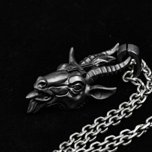Goat Pendant - Sheep Skull Jewelry - 925 Sterling Silver Cross Pendant - Gothic Necklace - Skull Pendant - Human Skull Jewelry