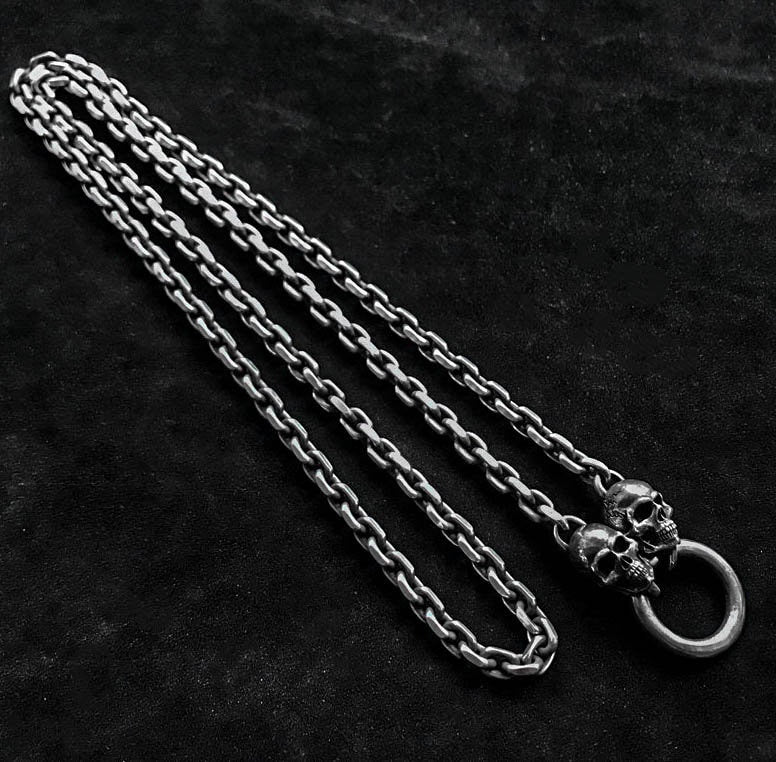 Skull 4mm Necklace Silver Sweater Chain Personality Gothic Necklace Pendant Set Boyfriend Gift Unisex Necklace.